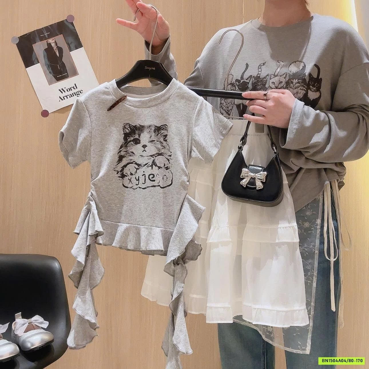 ÁO CỘC TAY HOẠ TIẾT MÈO CUTE