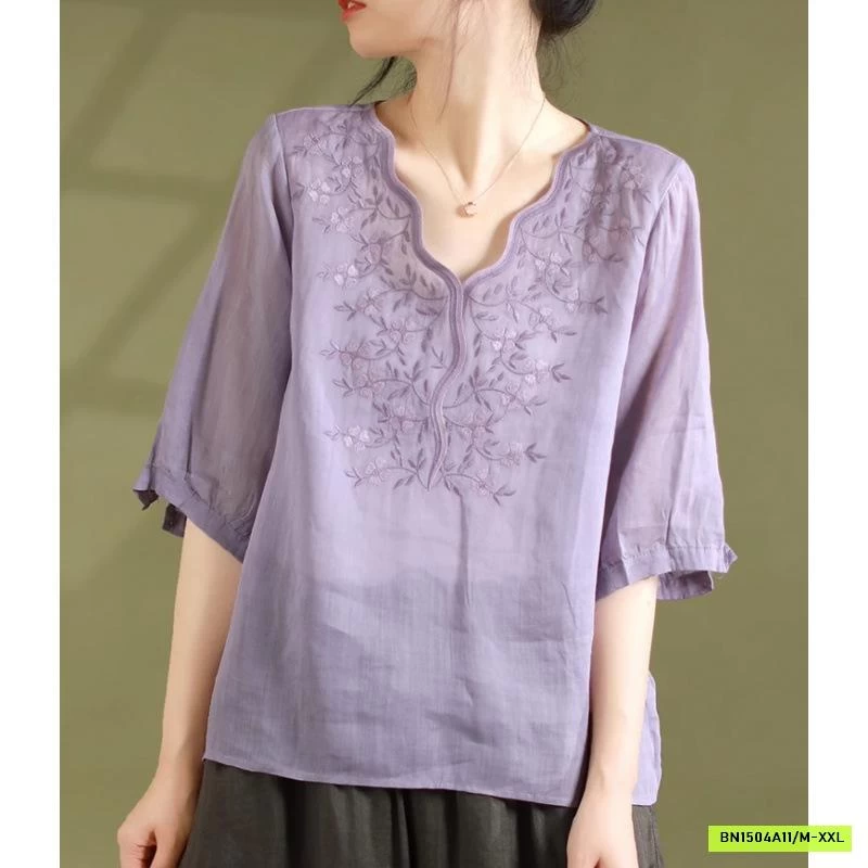 ÁO ĐŨI THÊU CỔ V