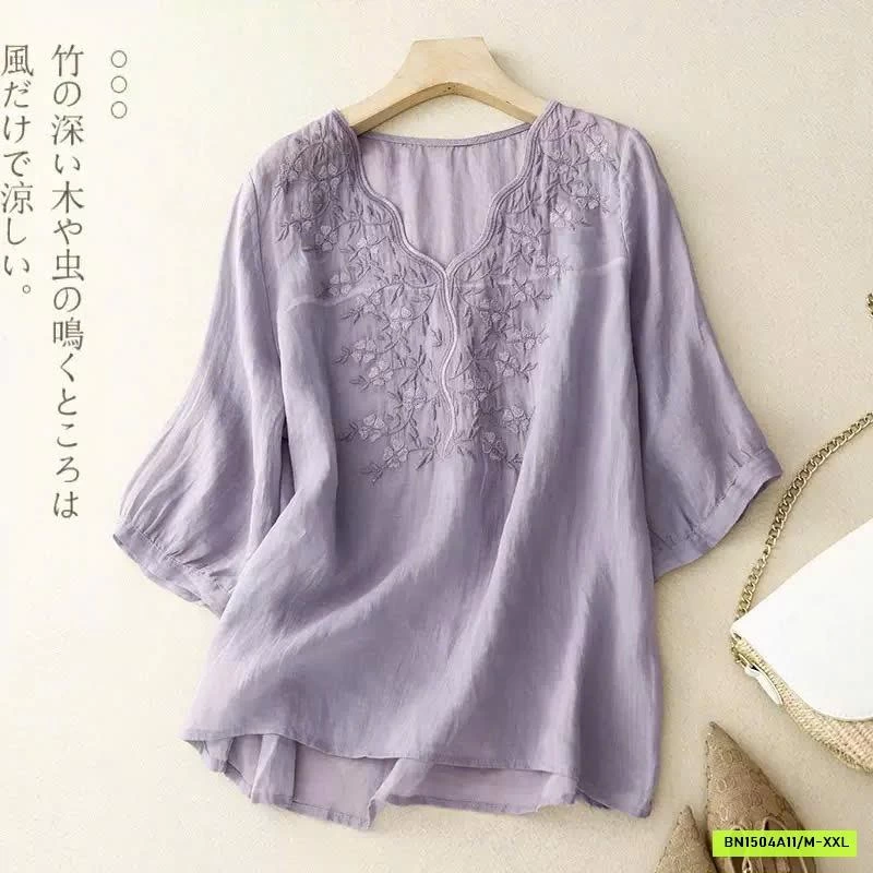 ÁO ĐŨI THÊU CỔ V