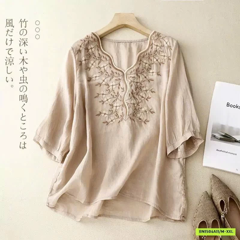 ÁO ĐŨI THÊU CỔ V