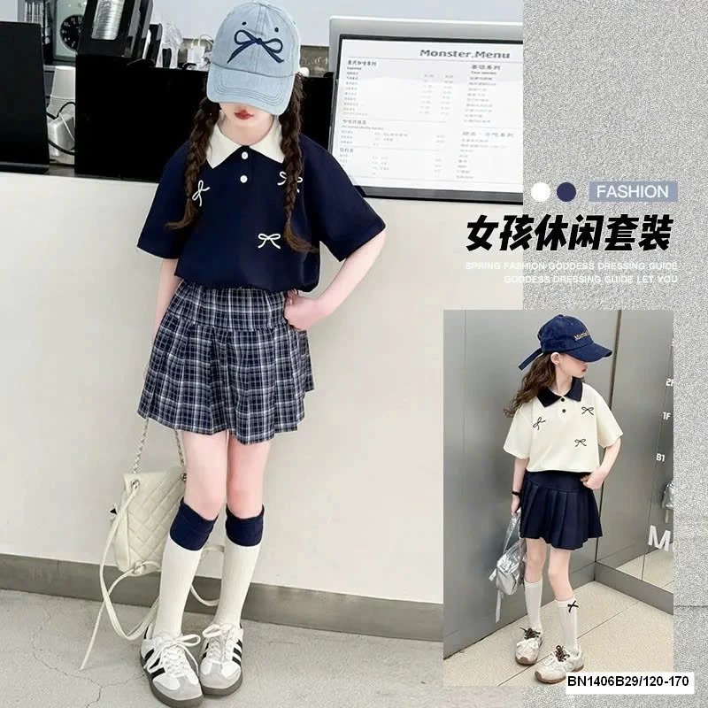 SET ÁO POLO NƠ MIX CHÂN VÁY XẾP LY