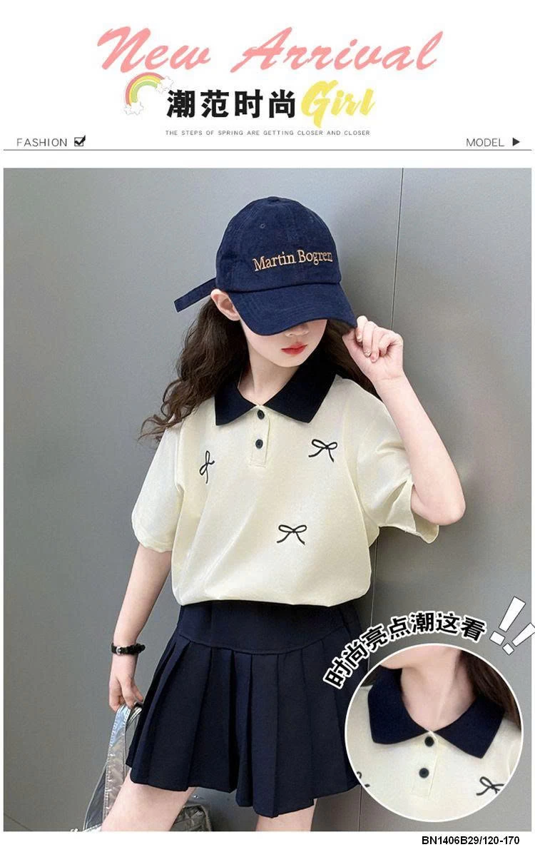 SET ÁO POLO NƠ MIX CHÂN VÁY XẾP LY