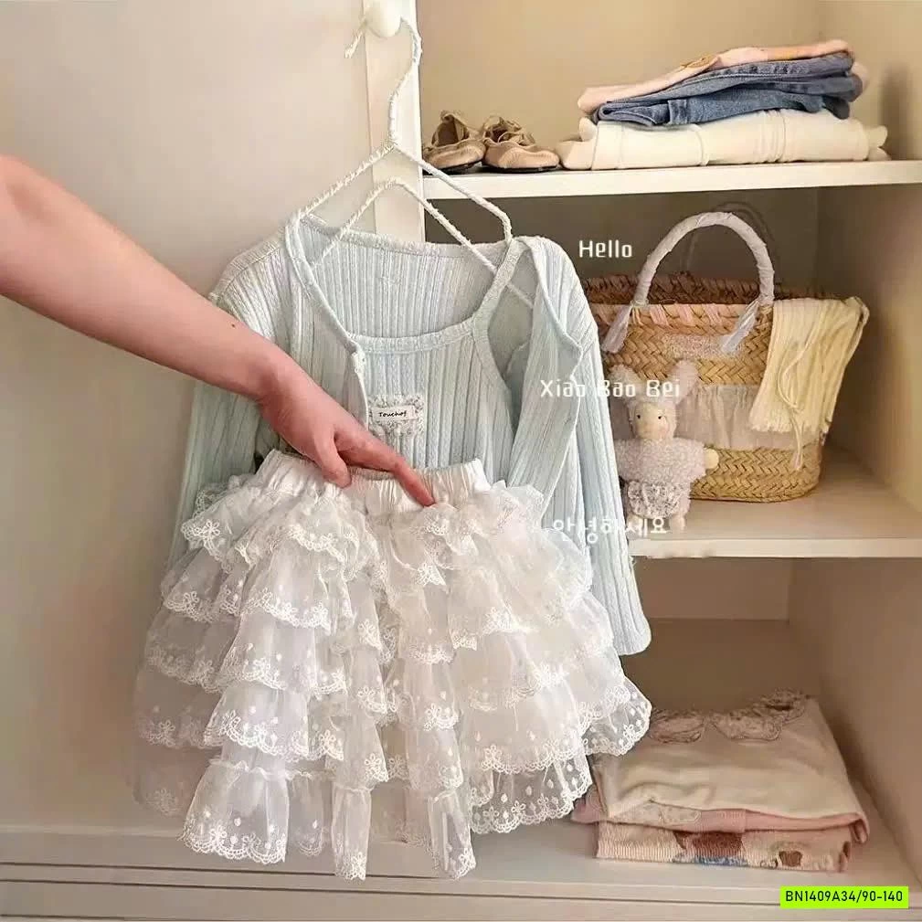 CARDIGAN XANH MIX CV VOAN TẦNG