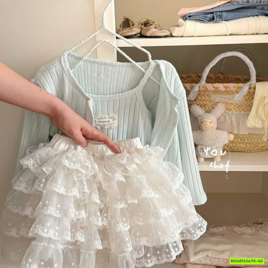 CARDIGAN XANH MIX CV VOAN TẦNG