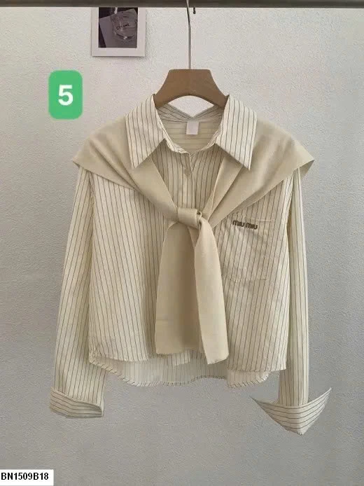 ÁO SƠ MI KẺ KÈM KHĂN SIÊU XINH