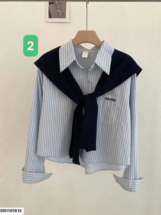 ÁO SƠ MI KẺ KÈM KHĂN SIÊU XINH