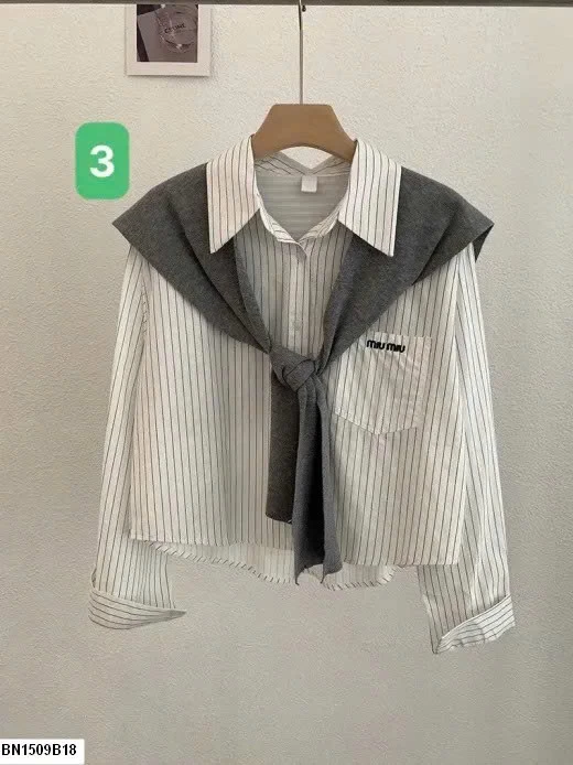 ÁO SƠ MI KẺ KÈM KHĂN SIÊU XINH