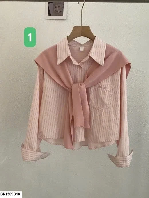 ÁO SƠ MI KẺ KÈM KHĂN SIÊU XINH