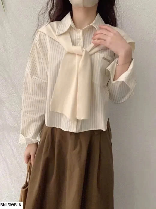 ÁO SƠ MI KẺ KÈM KHĂN SIÊU XINH