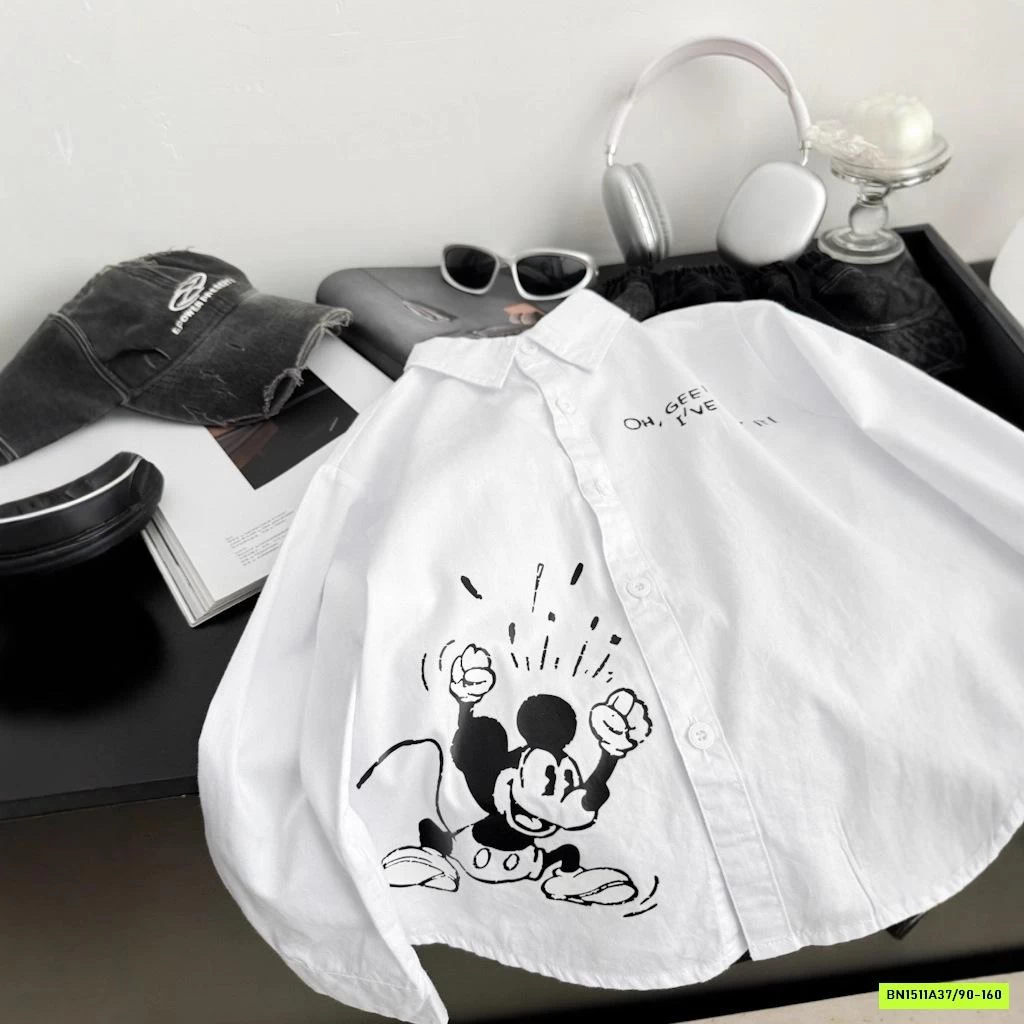 SƠ MI TRẮNG IN MICKEY CỔ ĐỨC