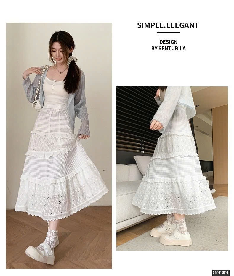 CHÂN VÁY MAXI TRẮNG REN TẦNG