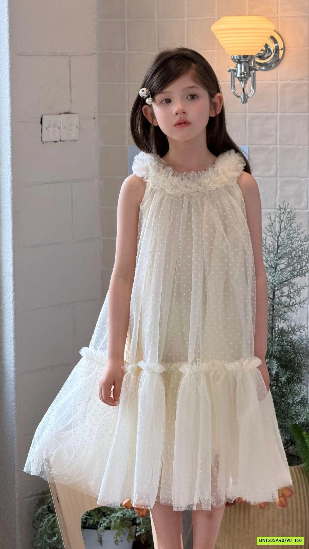 ĐẦM VOAN CỔ YẾM CHẤM BI BỒNG BỀNH