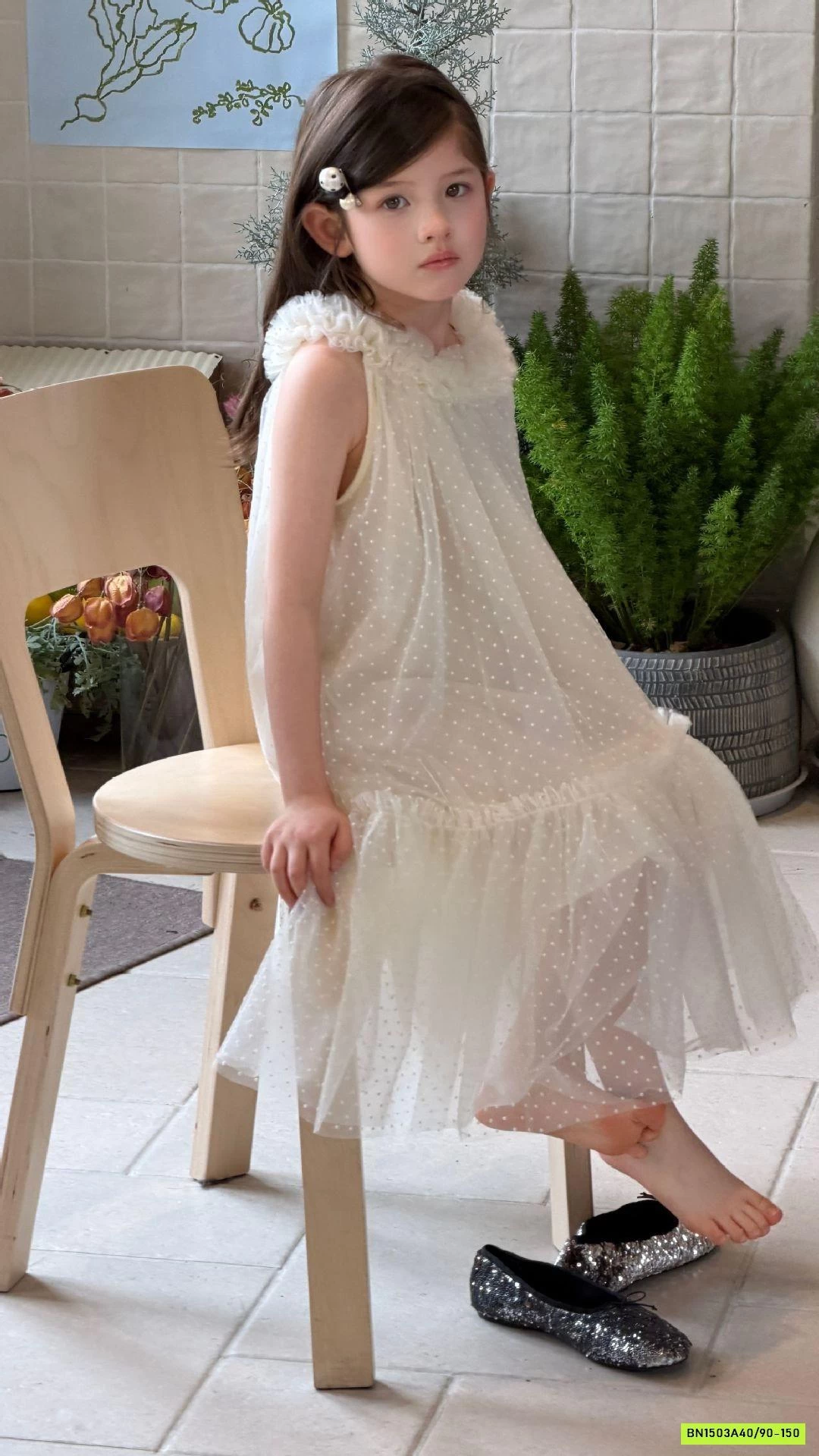 ĐẦM VOAN CỔ YẾM CHẤM BI BỒNG BỀNH