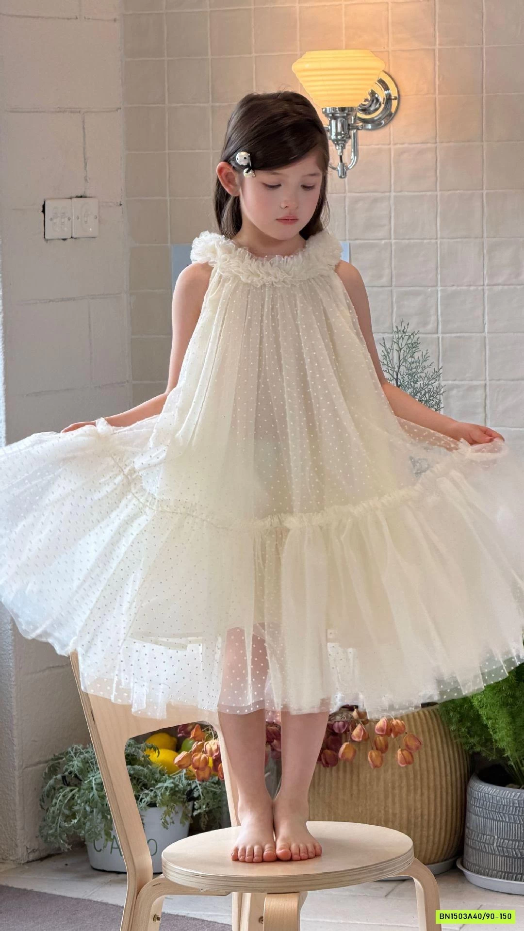 ĐẦM VOAN CỔ YẾM CHẤM BI BỒNG BỀNH