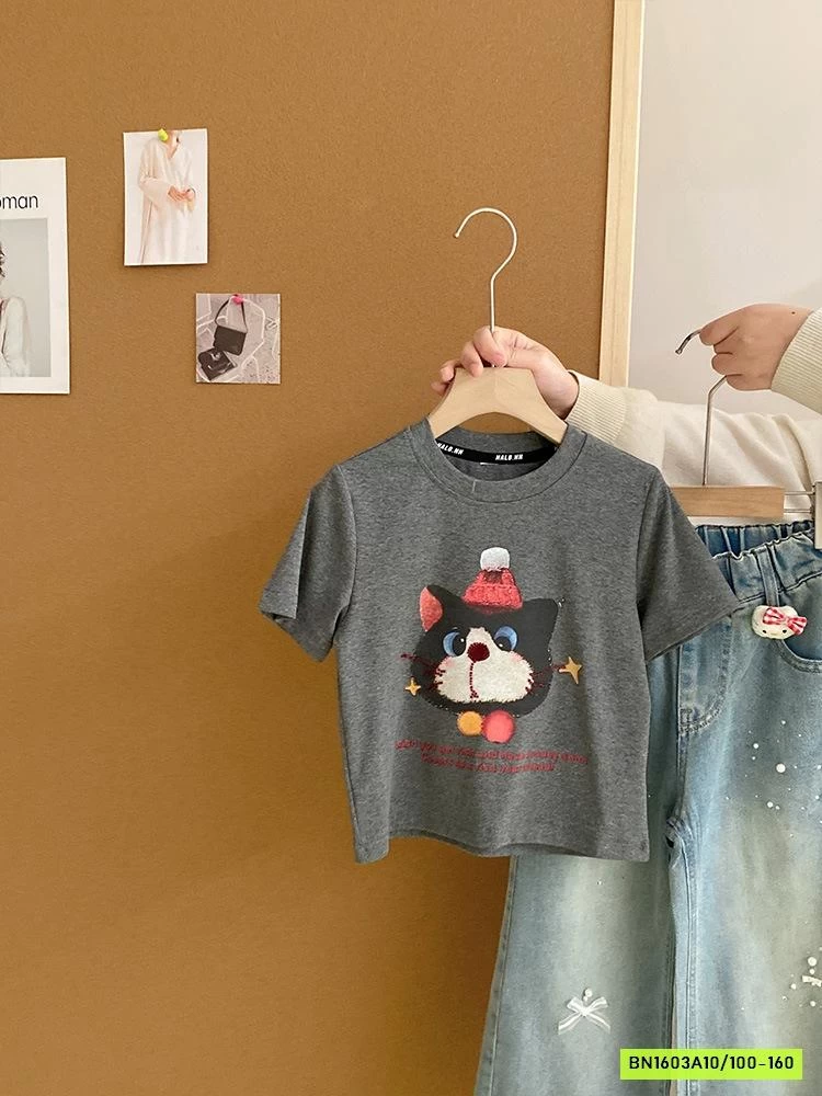 ÁO THUN MÈO MIX JEANS SUÔNG GẮN NƠ