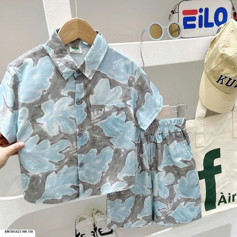 SÉT SƠ MI CỘC TAY HOA LÁ ĐI BIỂN