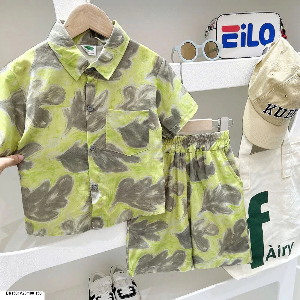 SÉT SƠ MI CỘC TAY HOA LÁ ĐI BIỂN