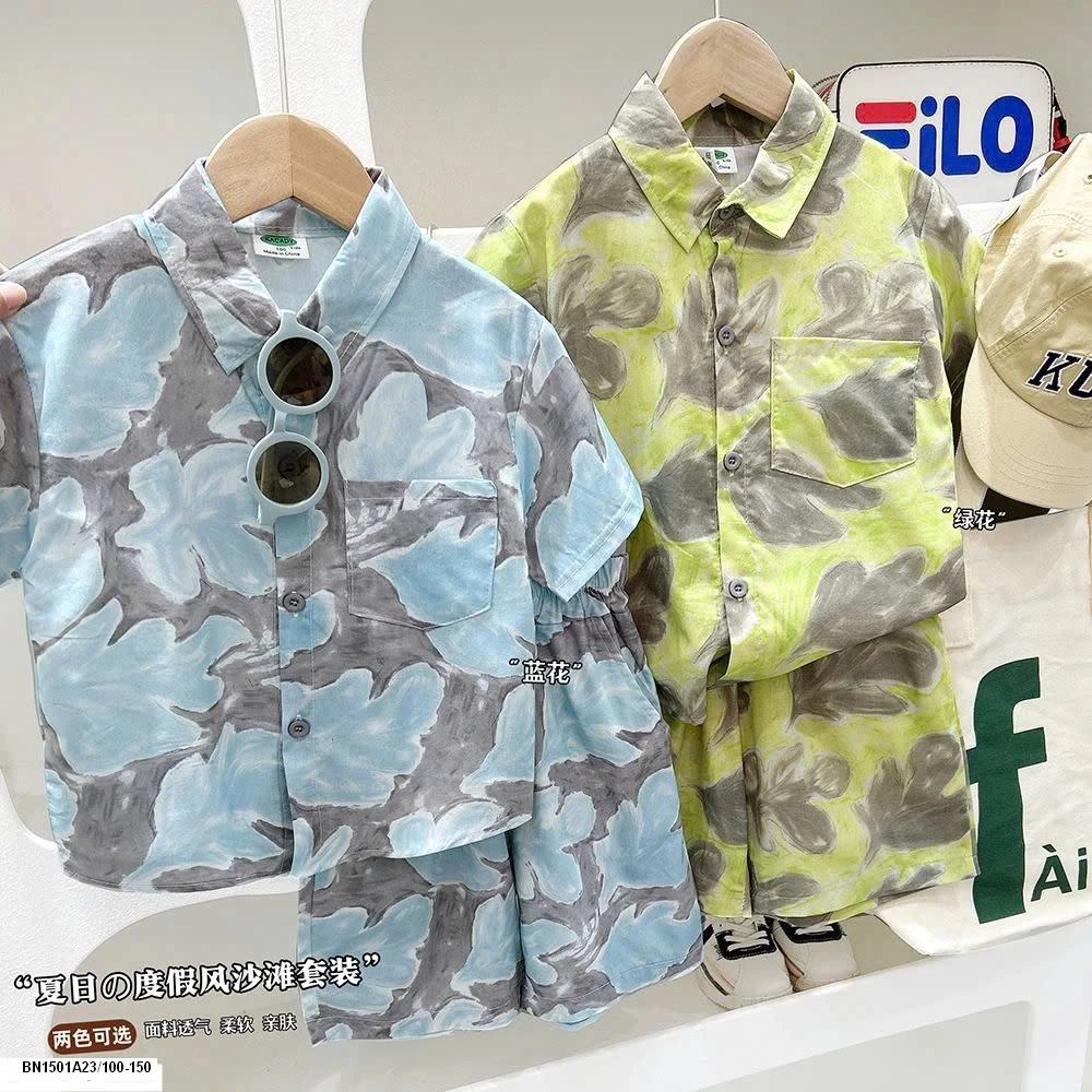 SÉT SƠ MI CỘC TAY HOA LÁ ĐI BIỂN