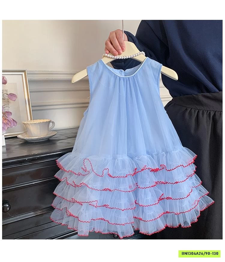 ĐẦM VOAN XANH PHỐI VIỀN BLUETOWN