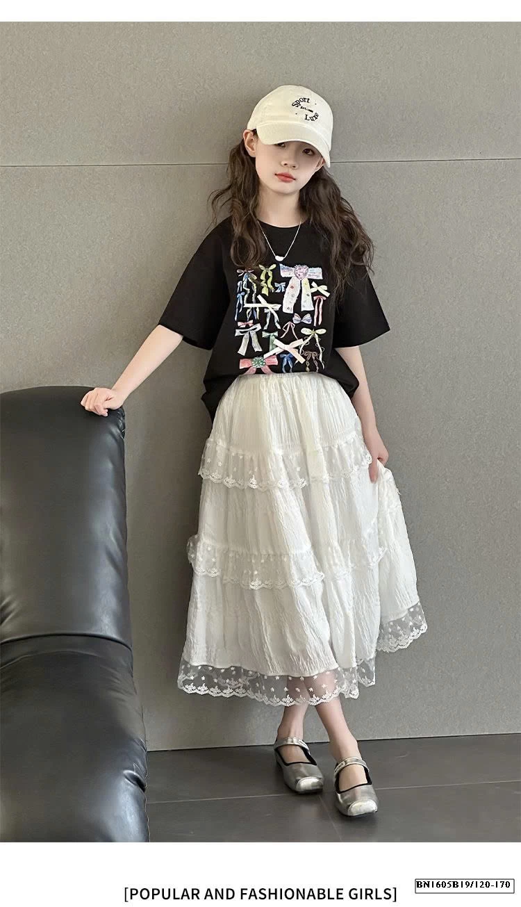 ÁO THUN NƠ MIX CHÂN VÁY DÁNG DAI