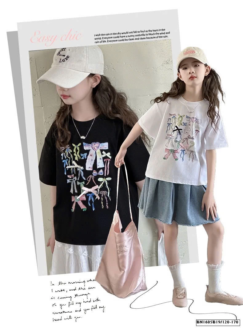 ÁO THUN NƠ MIX CHÂN VÁY DÁNG DAI