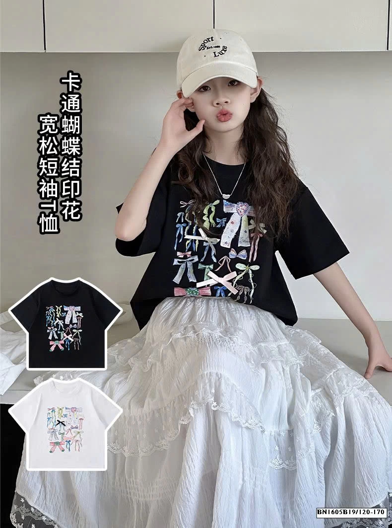 ÁO THUN NƠ MIX CHÂN VÁY DÁNG DAI