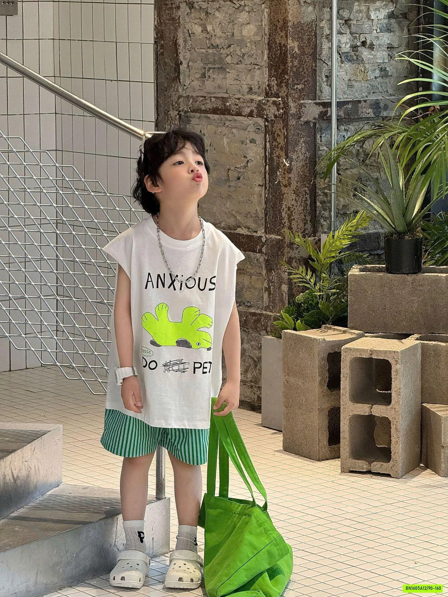 TANKTOP TRẮNG MIX SHORT SỌC XANH FANSHU