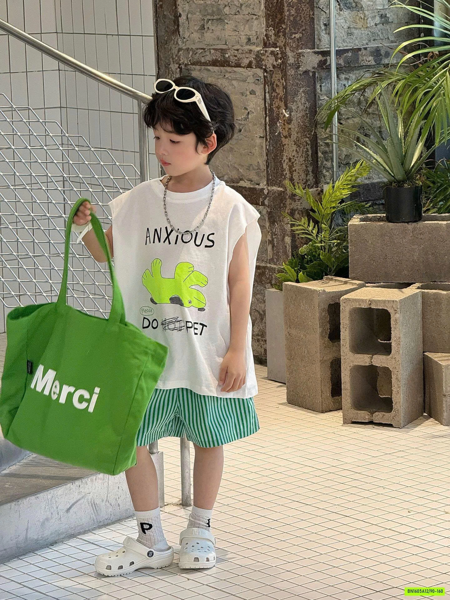 TANKTOP TRẮNG MIX SHORT SỌC XANH FANSHU