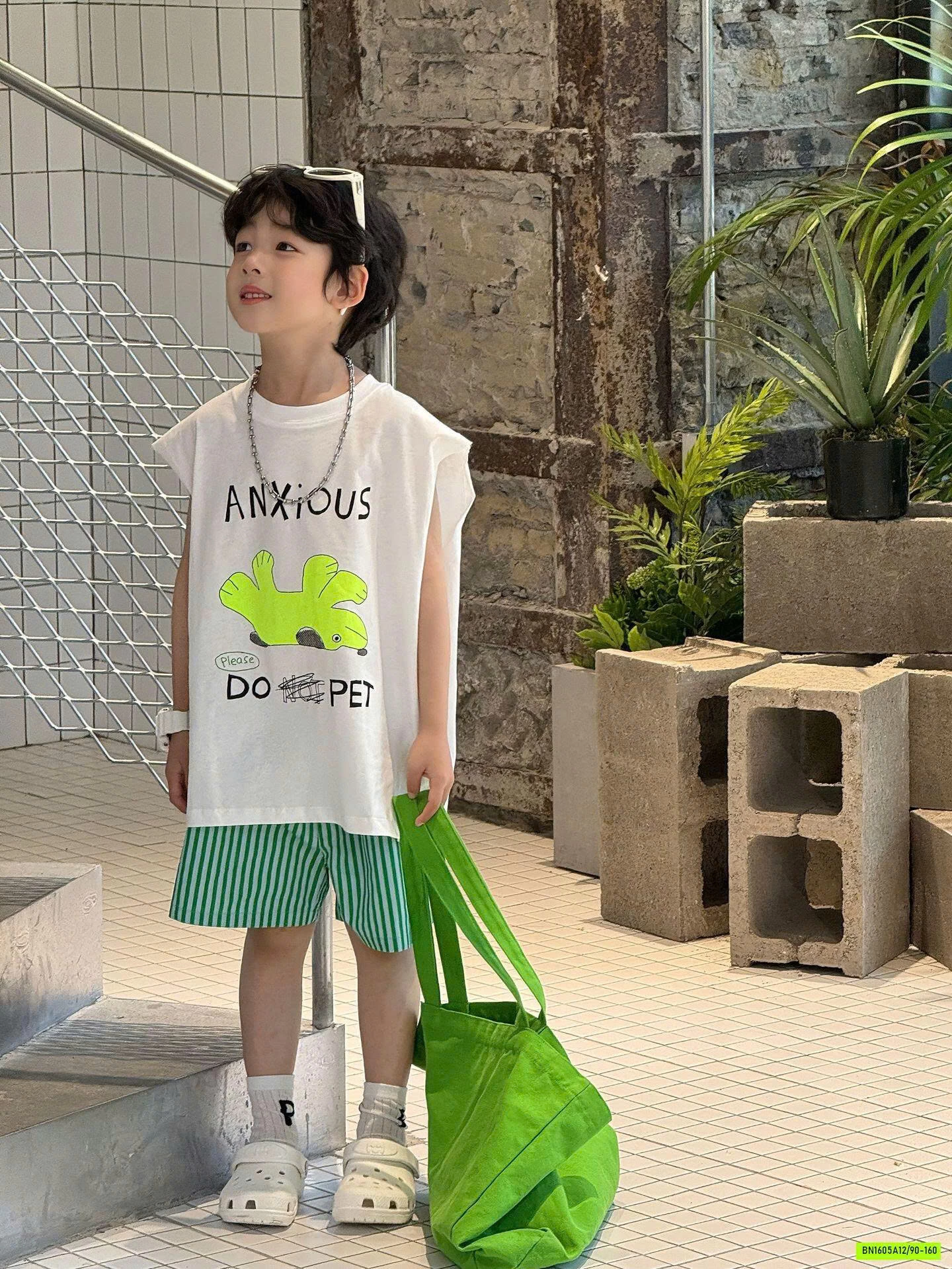 TANKTOP TRẮNG MIX SHORT SỌC XANH FANSHU