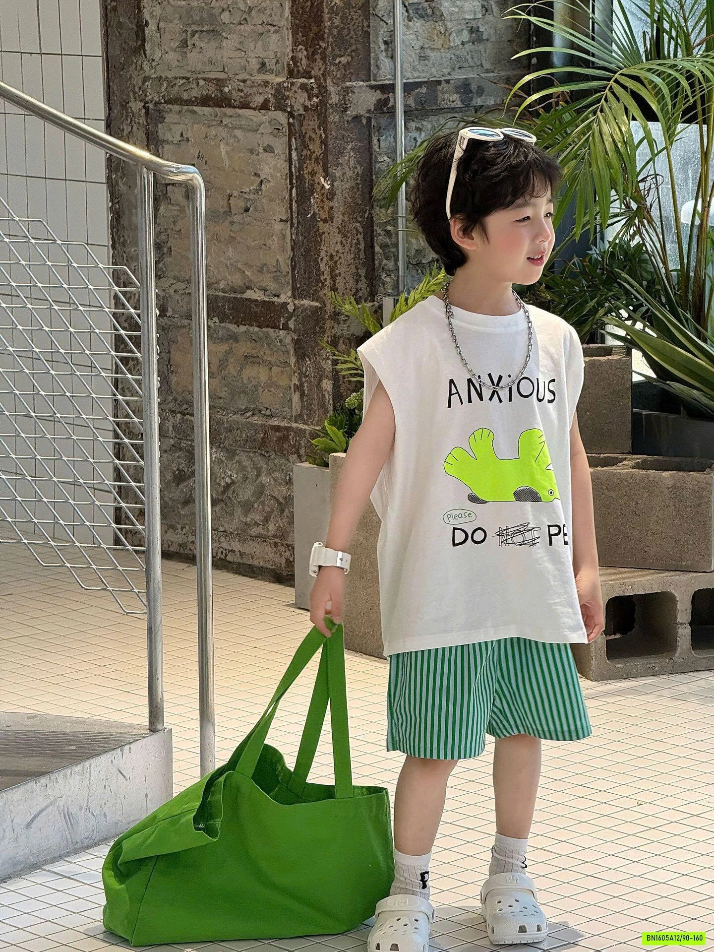 TANKTOP TRẮNG MIX SHORT SỌC XANH FANSHU