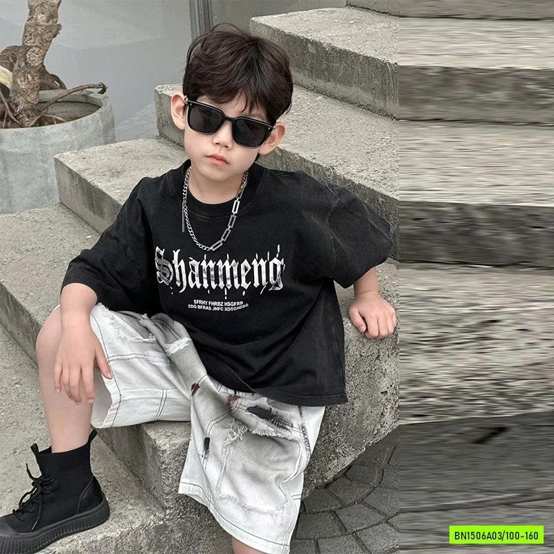 ÁO ĐEN IN CHỮ MIX SHORT LOANG