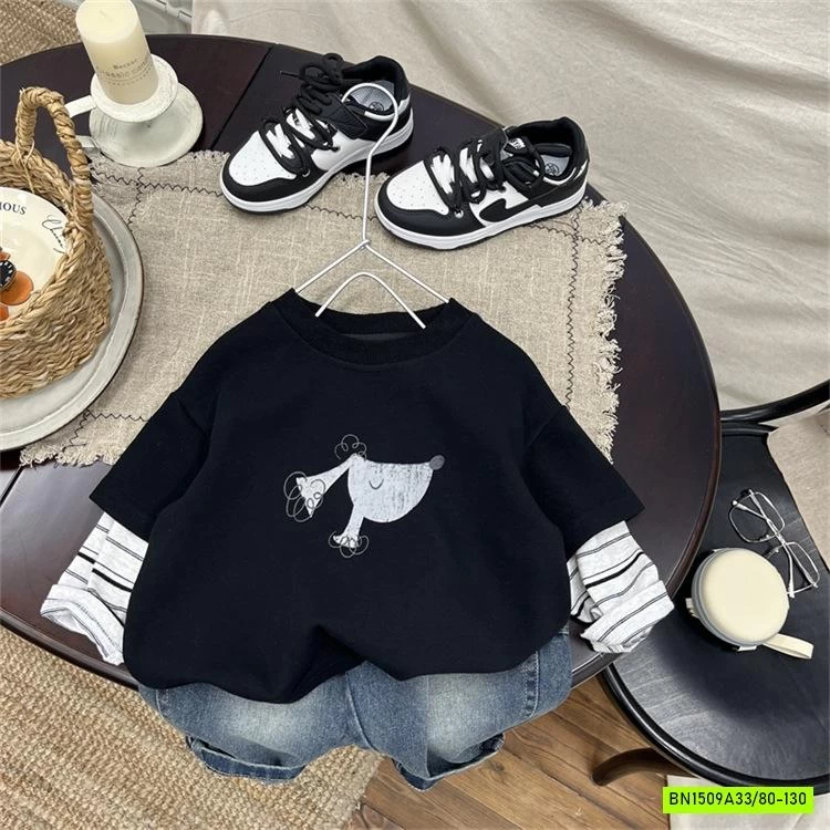 ÁO THUN GIẢ 2 LỚP TAY KẺ