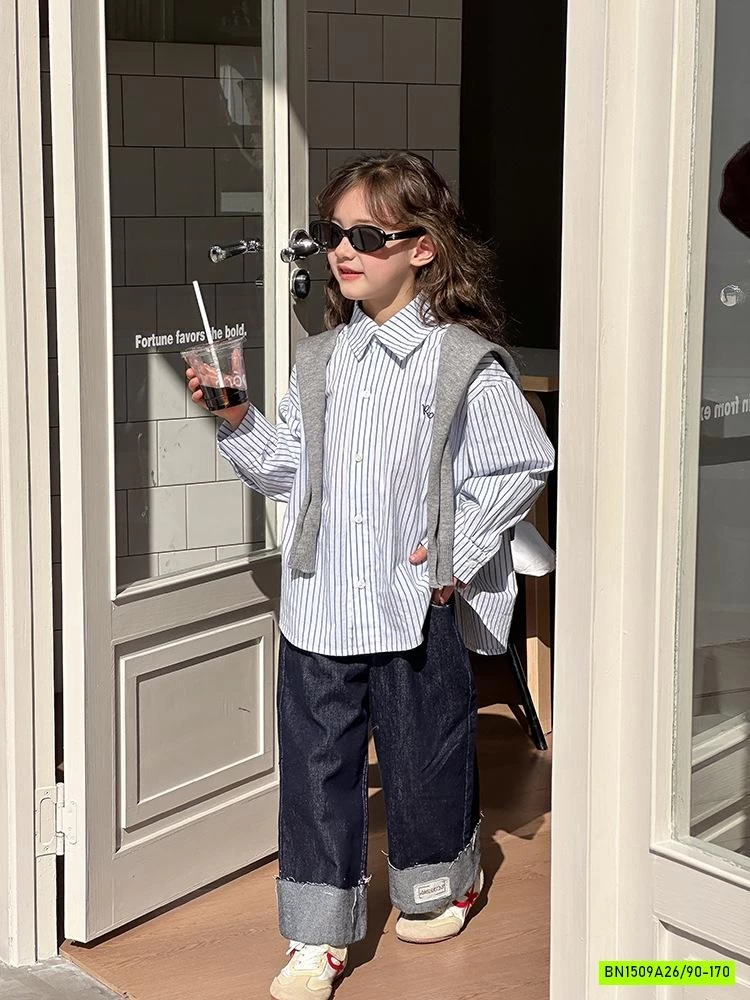 SƠ MI SỌC MIX JEANS SUÔNG AMBB