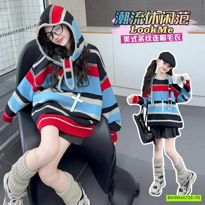 HOODIE LEN KẺ SẮC MÀU SZ ĐẠI