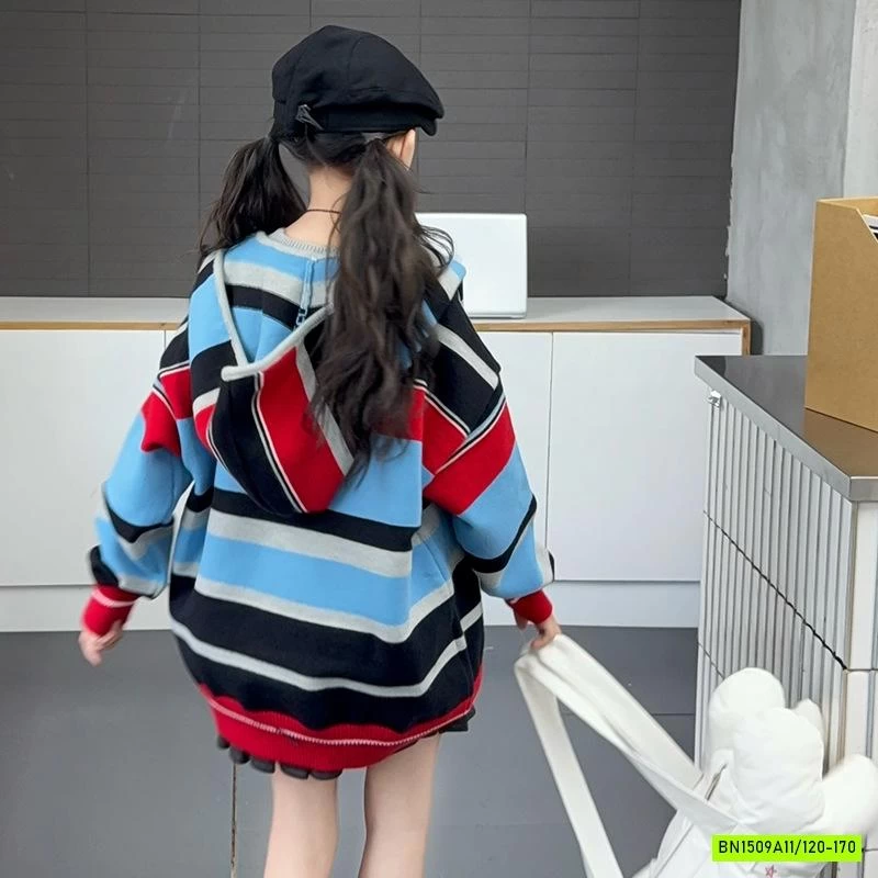 HOODIE LEN KẺ SẮC MÀU SZ ĐẠI