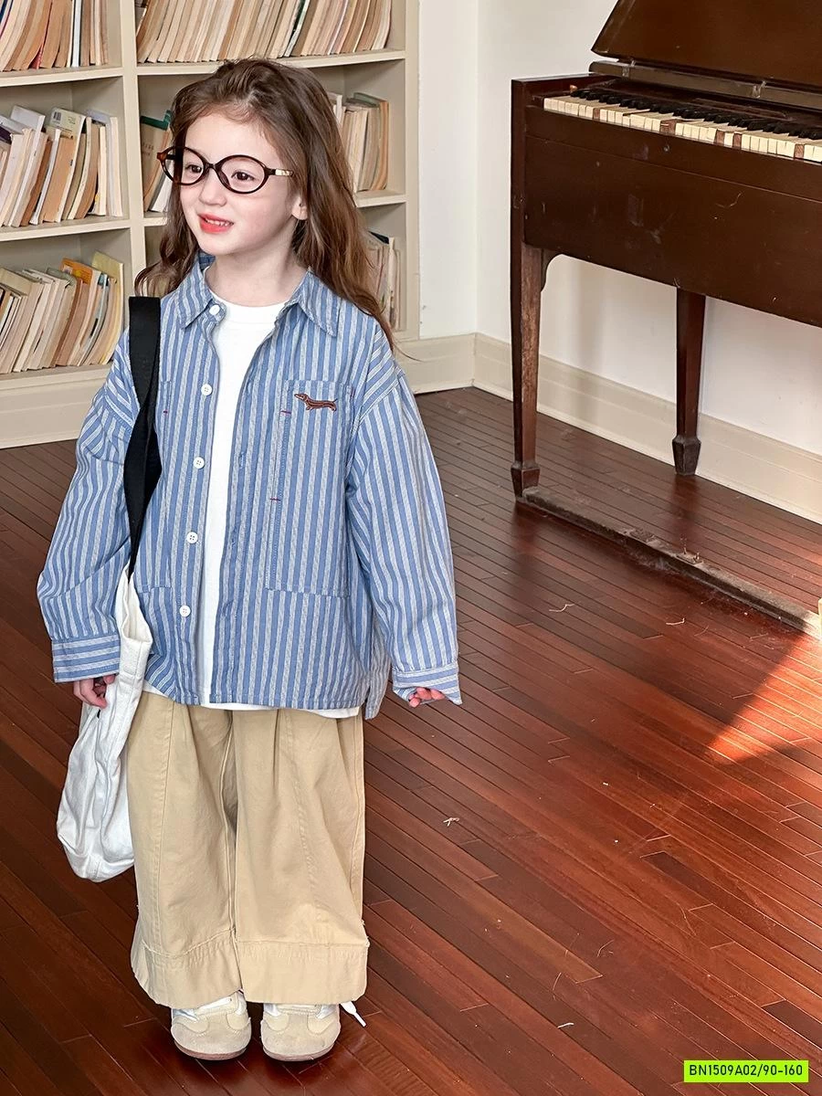 SƠ MI SỌC XANH MIX QUẦN SUÔNG AMBB