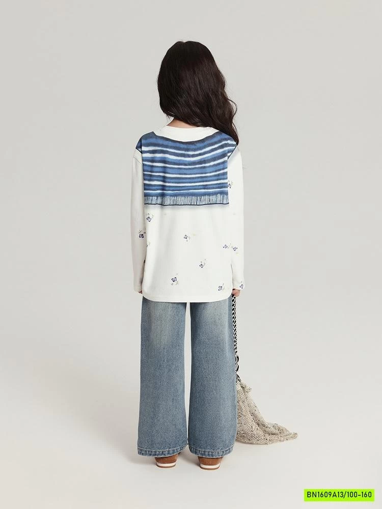 ÁO NỈ IN HÌNH GIẢ KHĂN CHOÀNG XANH