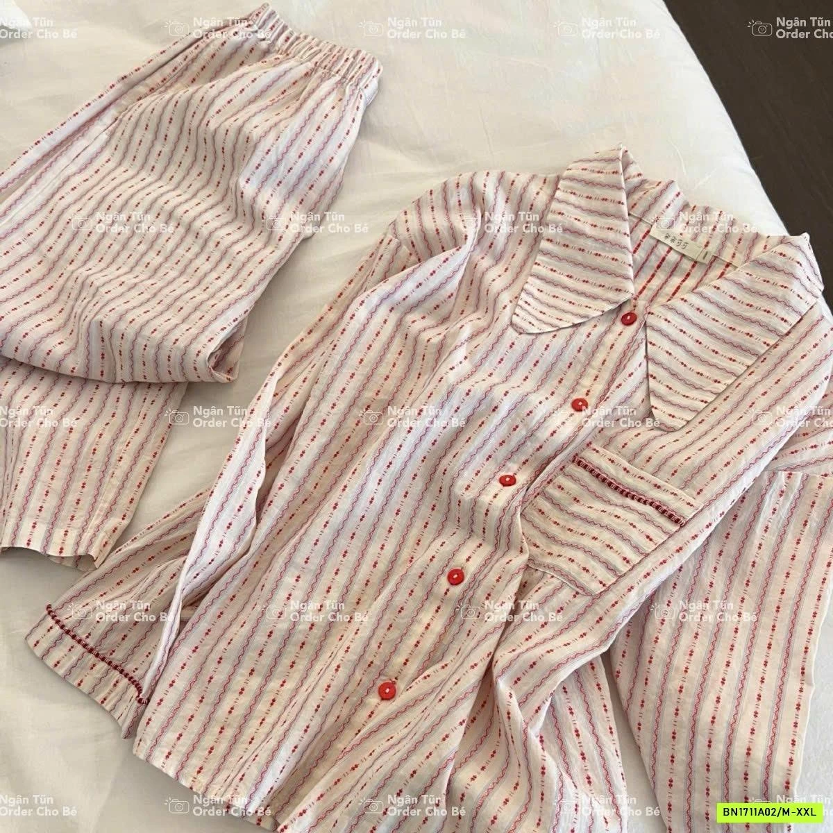 PIZAMA SỌC CÚC ĐỎ