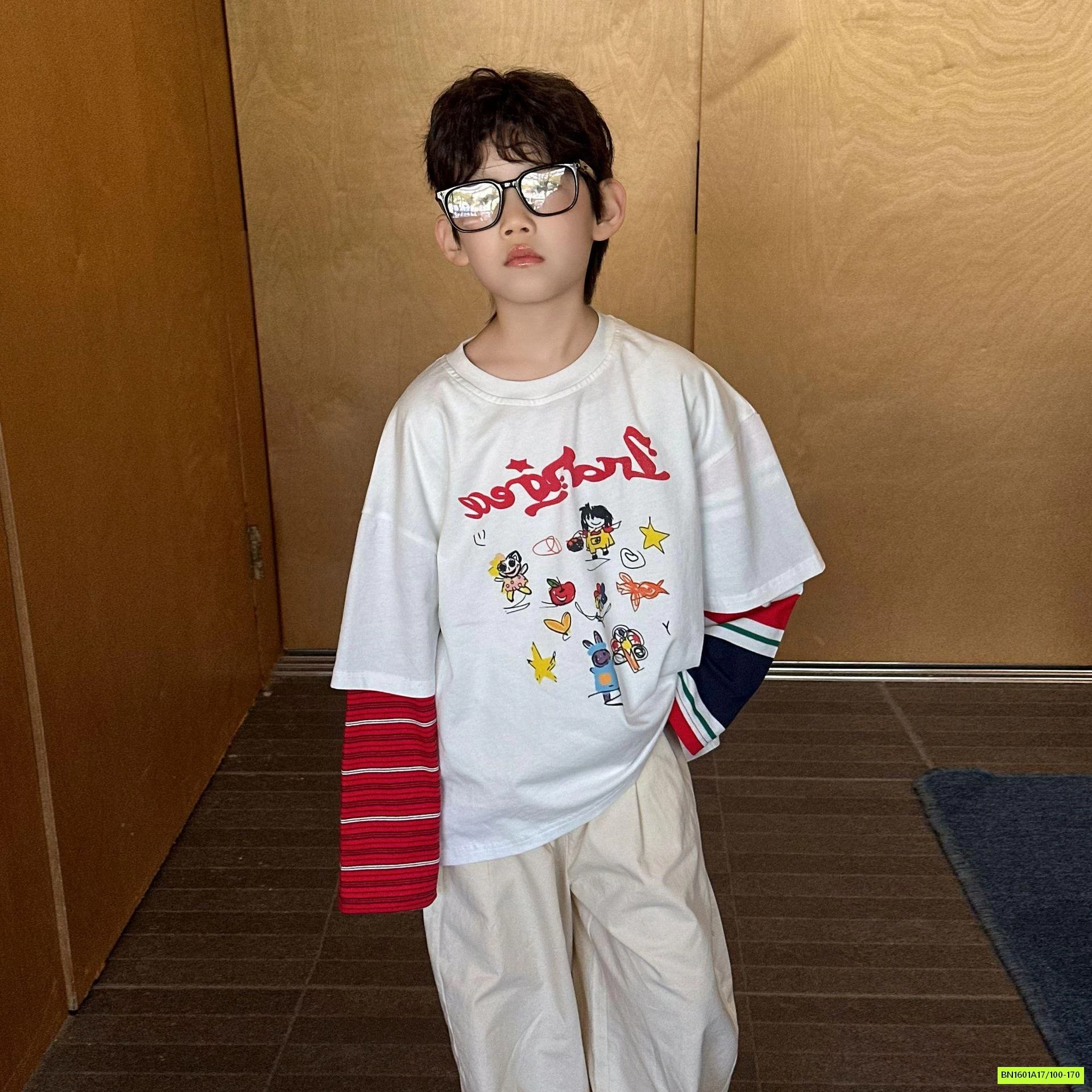 ÁO THUN GIẢ 2 LỚP TAY KẺ ĐỎ