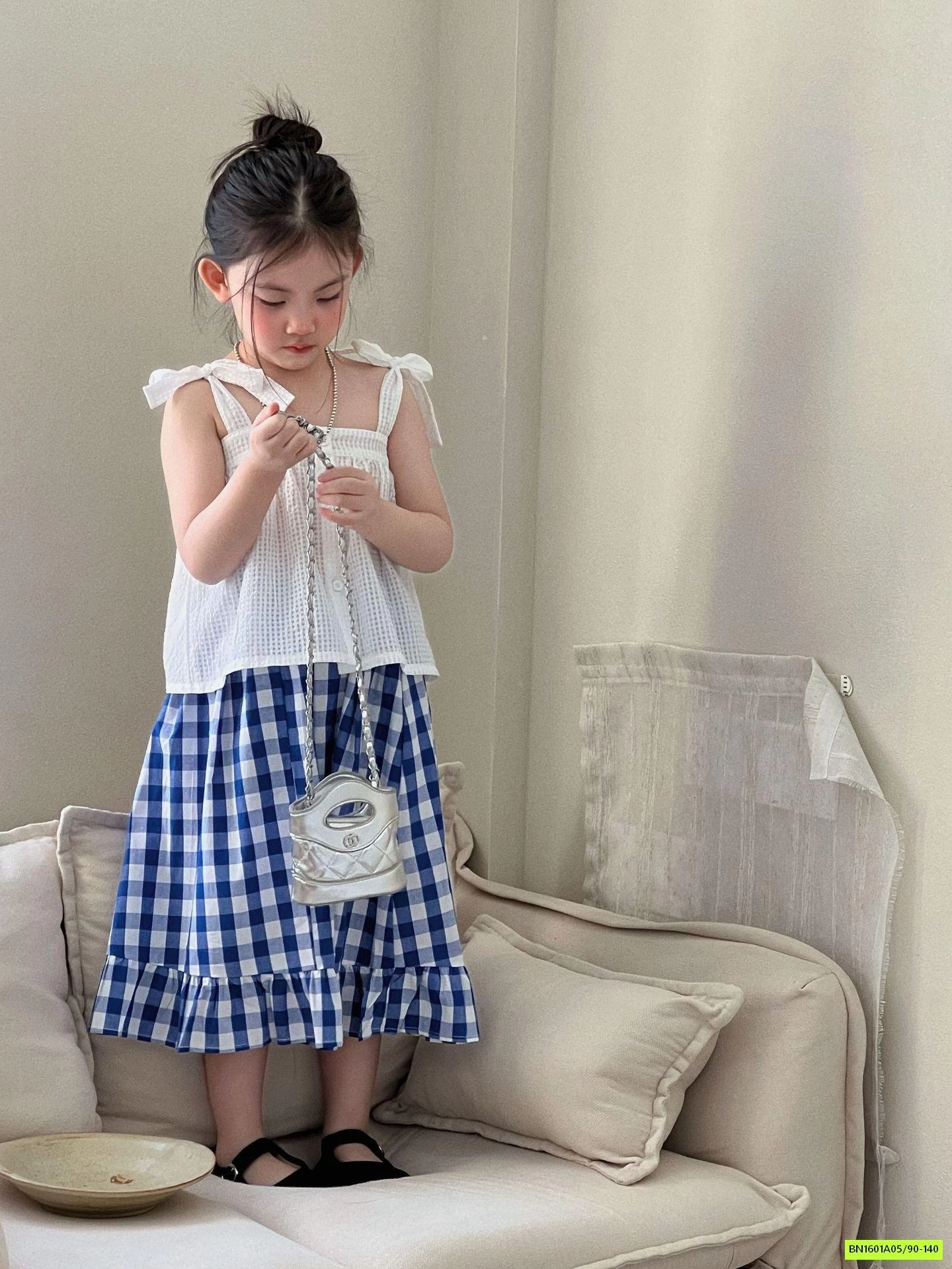 SÉT VÁY 2 DÂY CV CARO XANH