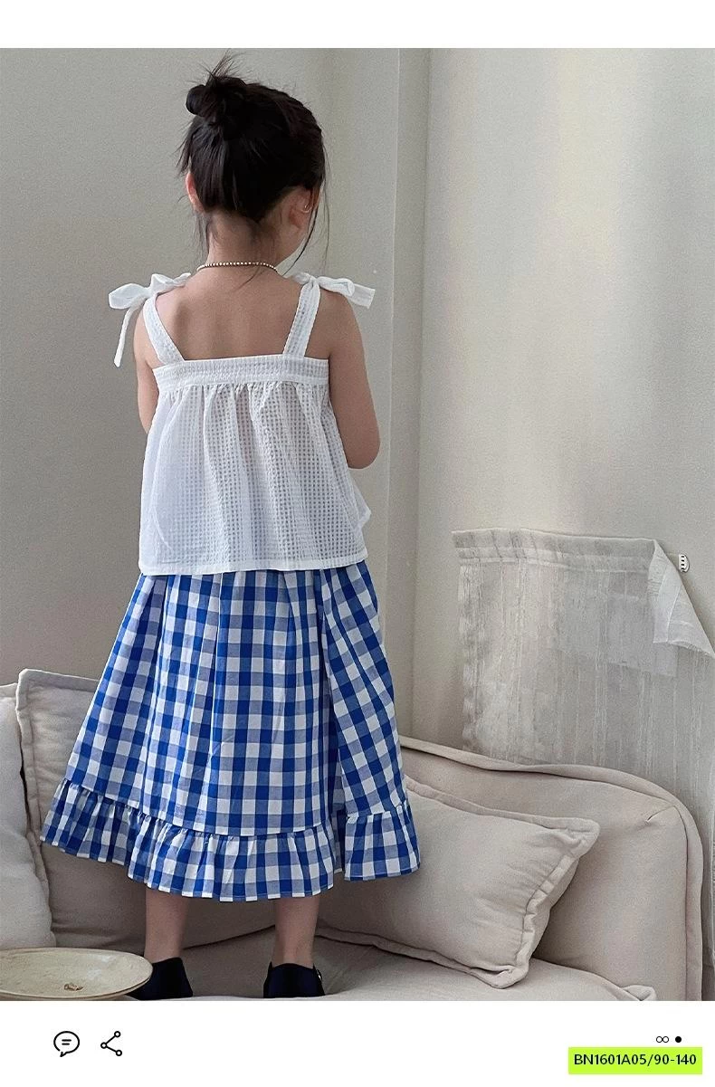 SÉT VÁY 2 DÂY CV CARO XANH