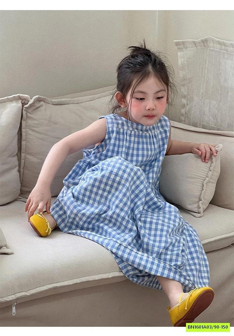 ĐẦM MAXI SÁT NÁCH CARO XANH