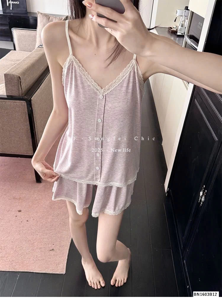 BỘ NGỦ 2 DÂY VIỀN REN CHO NỮ