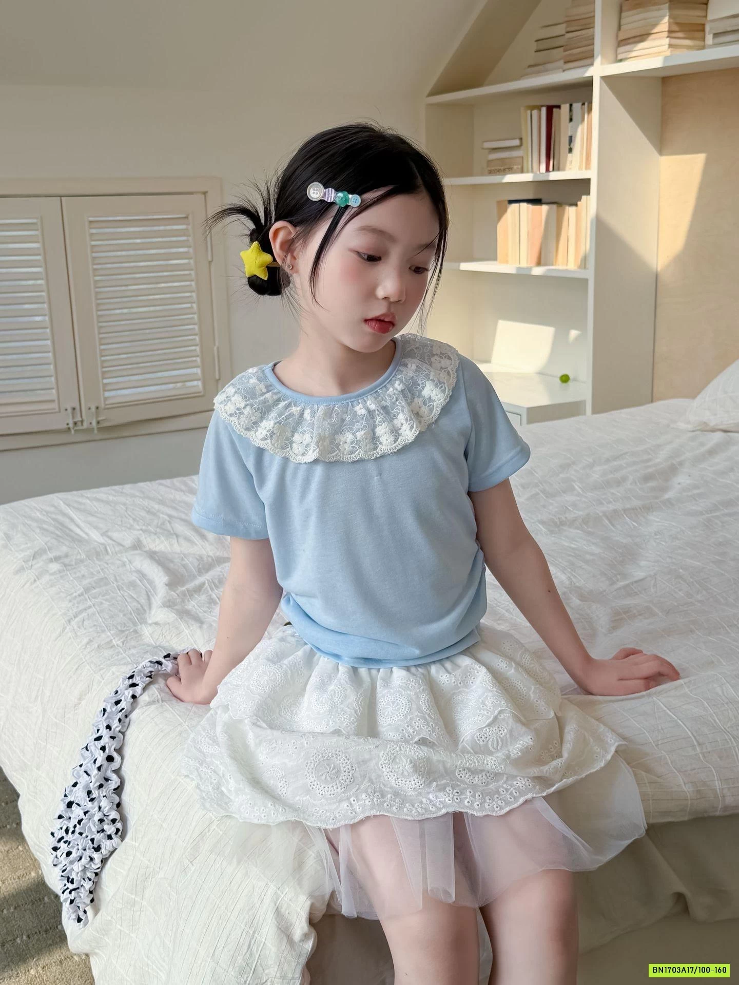 MONTGOGHI XANH MIX CV REN TRẮNG