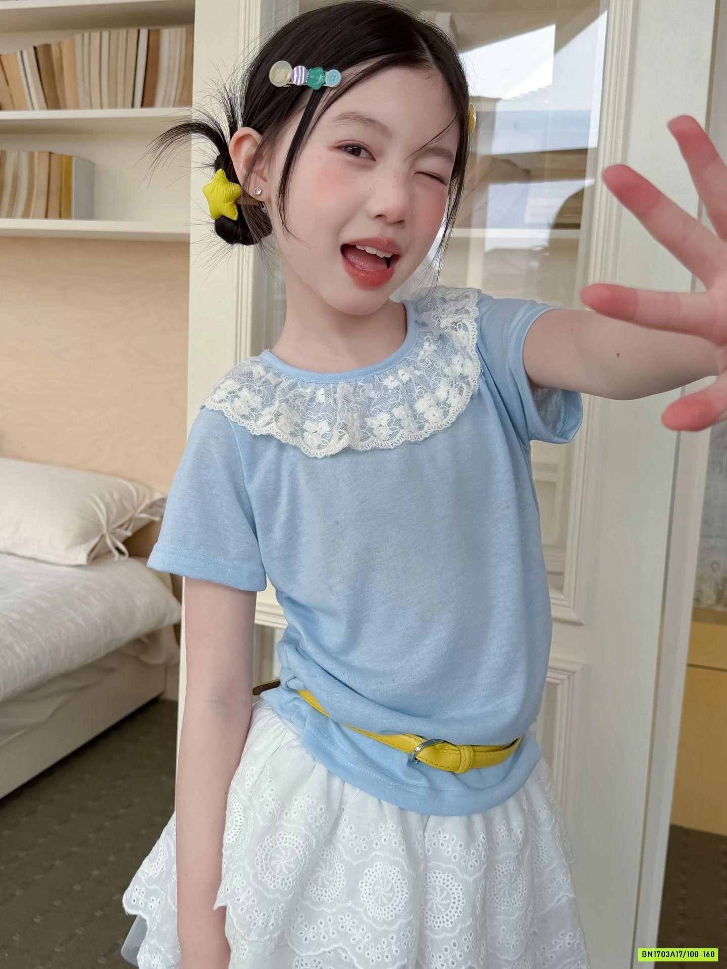 MONTGOGHI XANH MIX CV REN TRẮNG