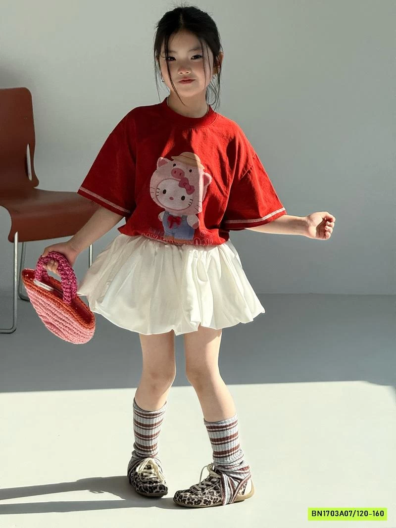 ÁO KITTY ĐỎ MIX QUẦN BÍ TRẮNG