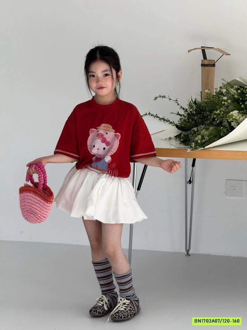 ÁO KITTY ĐỎ MIX QUẦN BÍ TRẮNG