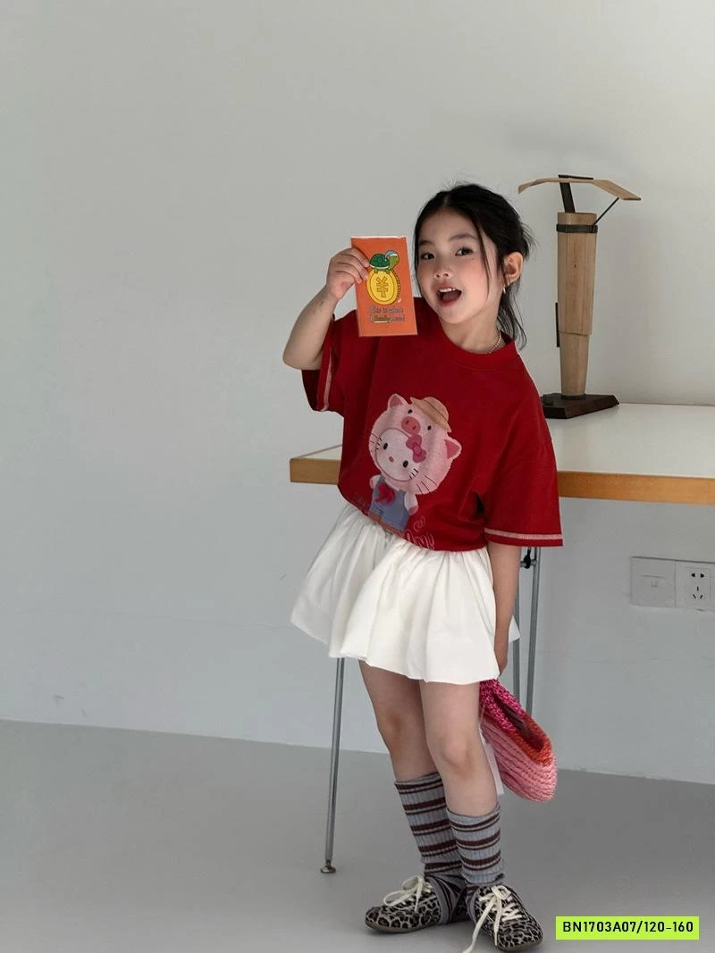 ÁO KITTY ĐỎ MIX QUẦN BÍ TRẮNG