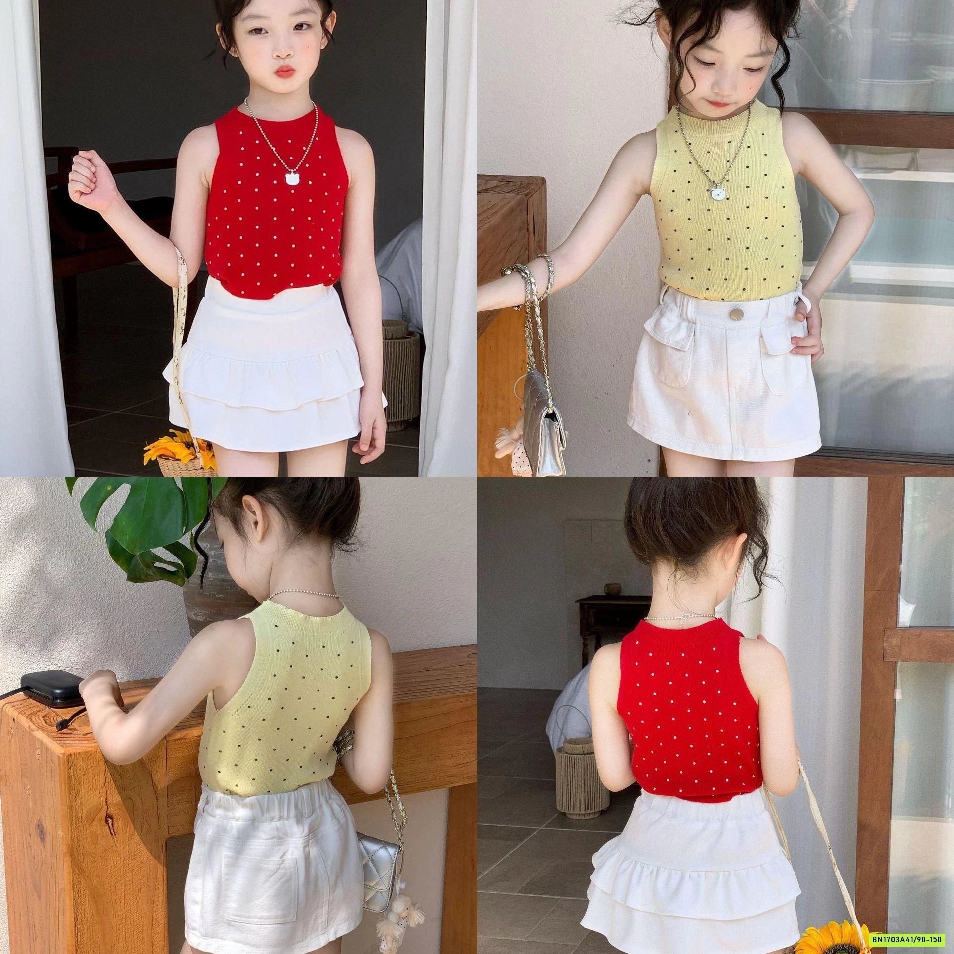 ÁO YẾM CHẤM BI MIX CV TRẮNG