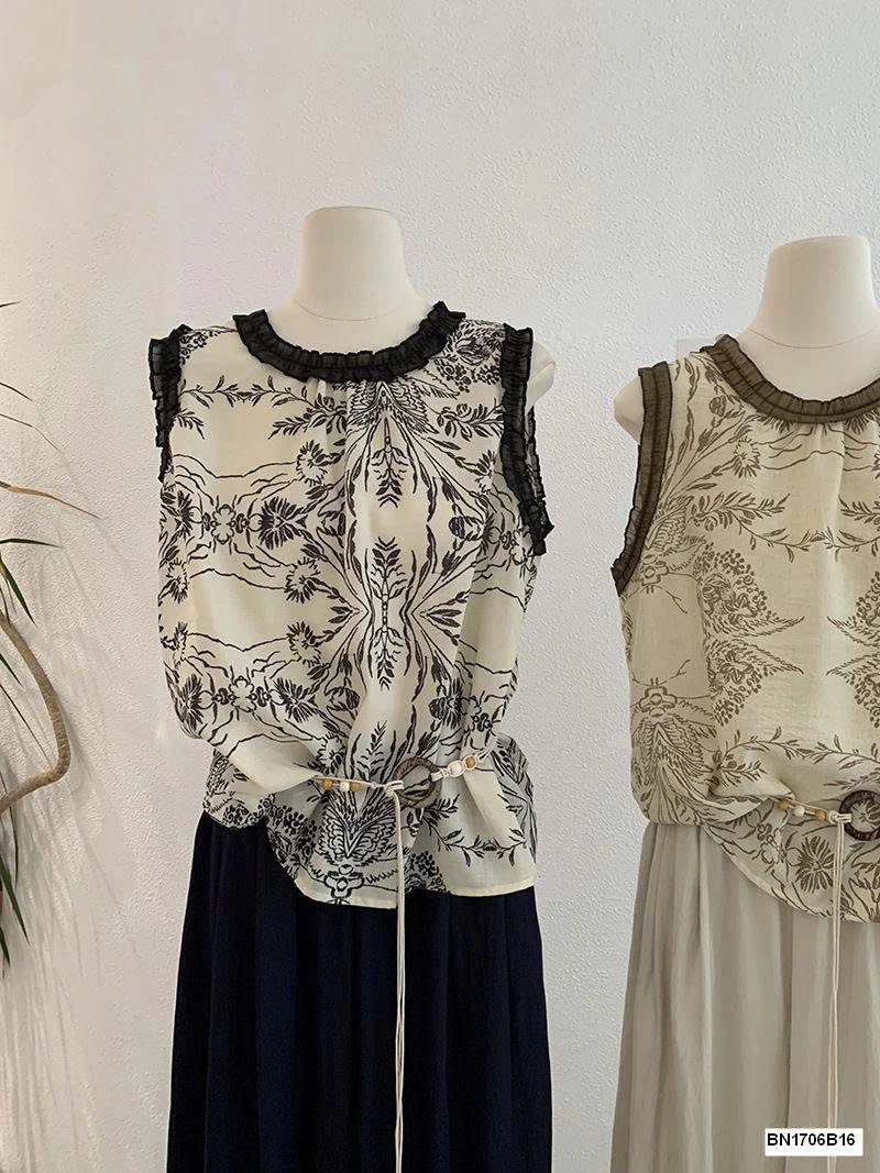 ÁO SÁT NÁCH HỌA TIẾT HOA LÁ MÙA HÈ